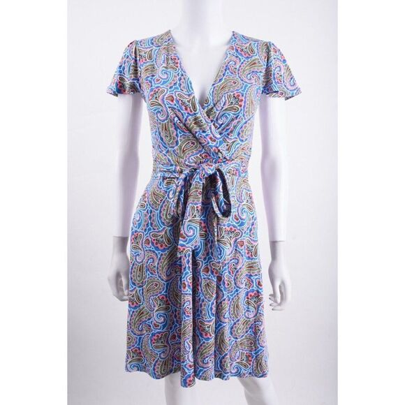 Boden Womens Jersey Wrap Dress UK 8P US 4P Blue Pink Paisley Floral NWT - Picture 1 of 6